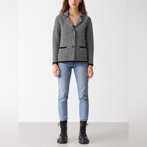 Maryline Italy tweed wool blend, Chic Black and White Women's Blazer